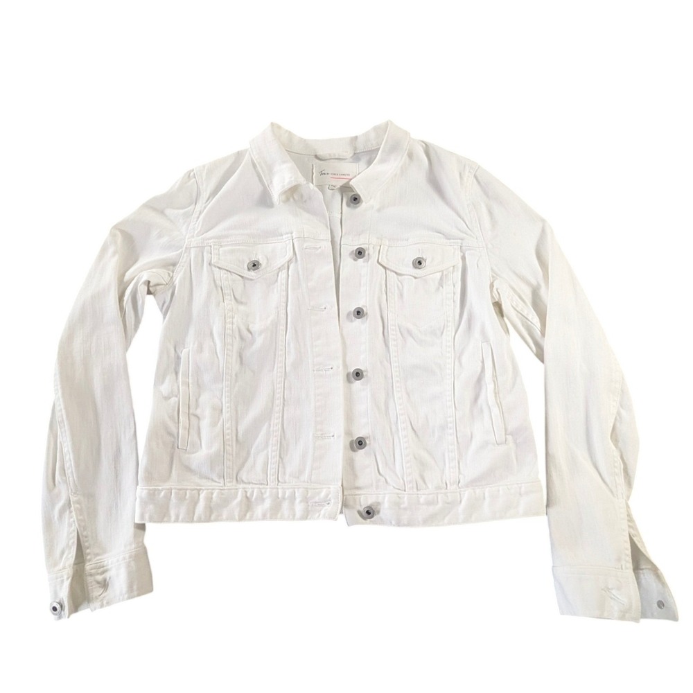White Denim Trucker Jacket Two by Vince Camuto Medium Minimalist Coastal Layer